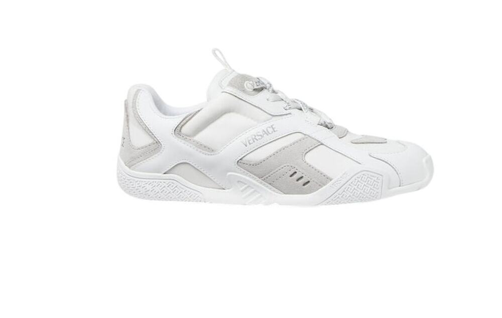 Versace NiB Galaxia Suede Trim Leather Fabric Sneakers in White Size 41